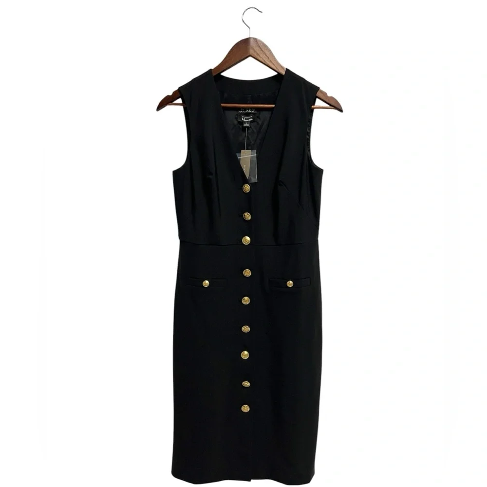 J.Crew Buttoned sheath dress in Italian stretch wool blend black size 4 NWT